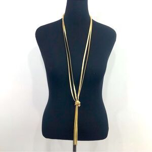 Express Gold Multi Strand Low Knot Flexible Ribbed Contemporary Necklace NEW